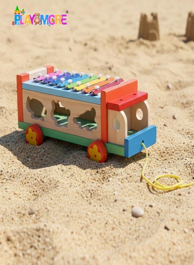 بلاي مور لعبة شاحنة موسيقية خشبية 3 في 1 من بلايمور مع إكسيليفون، مجموعة أدوات تعليمية للأطفال الصغار، ألعاب فرز الأشكال، ألعاب خشبية للأطفال بعمر سنة واحدة، إكسيليفون مكعبات للأطفال، لعبة تعليمية (12 شهرًا فأكثر) - Image 2